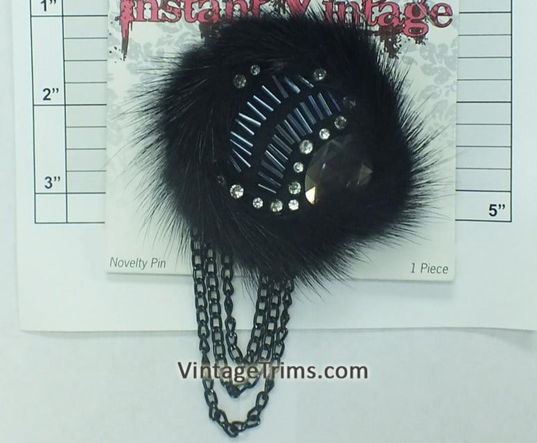 Laced Fur Brooch 3" (Black)
