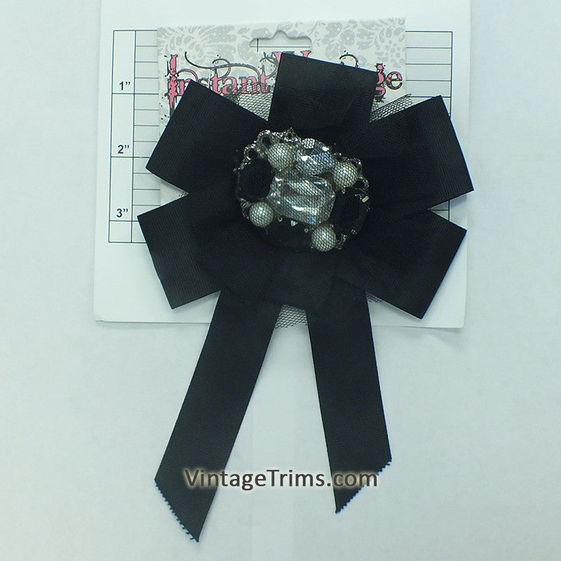 Jeweled Bow Brooch 7-3/4" (Black)