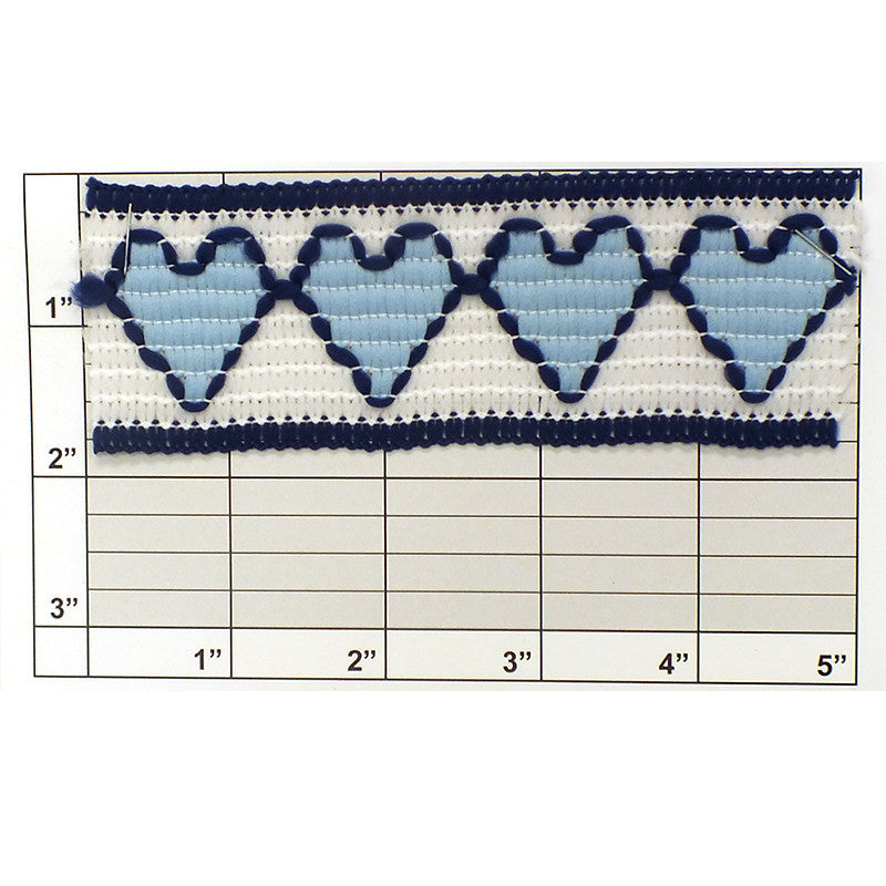 Heart Braid 1-3/4" (Per Yard) Blue/White/Light Blue