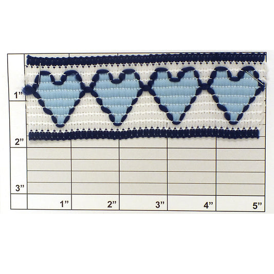 Heart Braid 1-3/4" (Per Yard) Blue/White/Light Blue