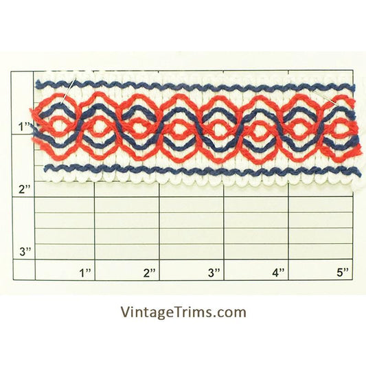 Interlocking Circles Braid 1-3/4" (Per Yard) Red/Royal Blue on White