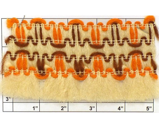 Braid Brush Fringe 2-15/16" (Per Yard) Orange/Brown/Natural