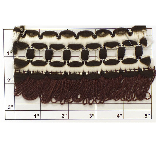 Loop Fringe w/ Figure 8 Braid Top 2-3/4" (Per Yard) Browns/White