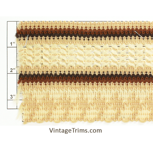 Scalloped Braid 3-7/8" (Per Yard) Brown/Black/Tan/Ivory