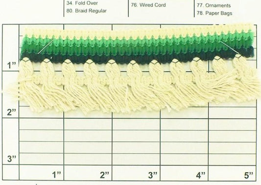 Tassel Fringe 1-3/4" (Per Yard) Green/Cream