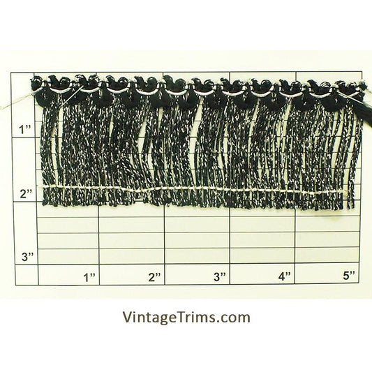 Chainette Loop Fringe 2" (Per Yard) Black/Metallic Silver