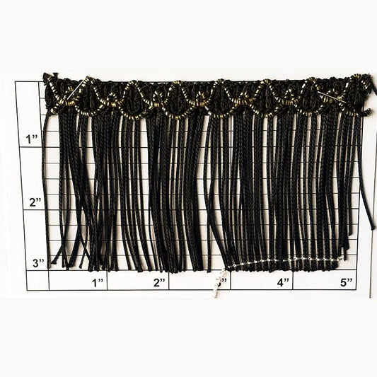 Chainette Fringe 3" (Per Yard) Black/Metallic Gold