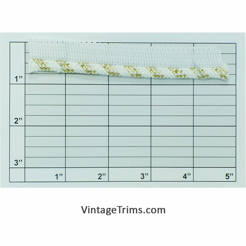 Cordedge w/ Tape 1/4" (Per Yard) White/Metallic Gold