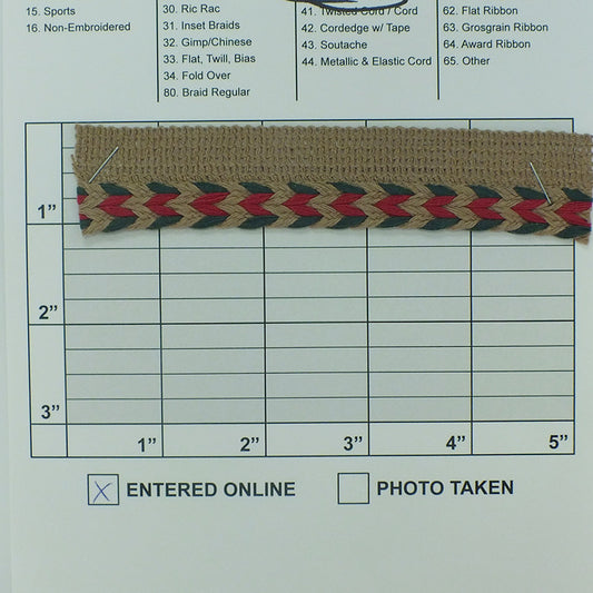 Flat Piping w/ Tape 1/2" (Per Yard) Hunter/Red/Tan