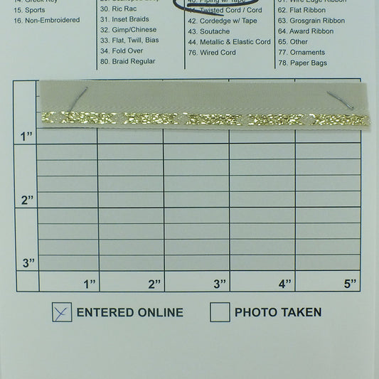 Metallic Piping w/Lip 5/16" (Per Yard) Metallic Gold/Off-White