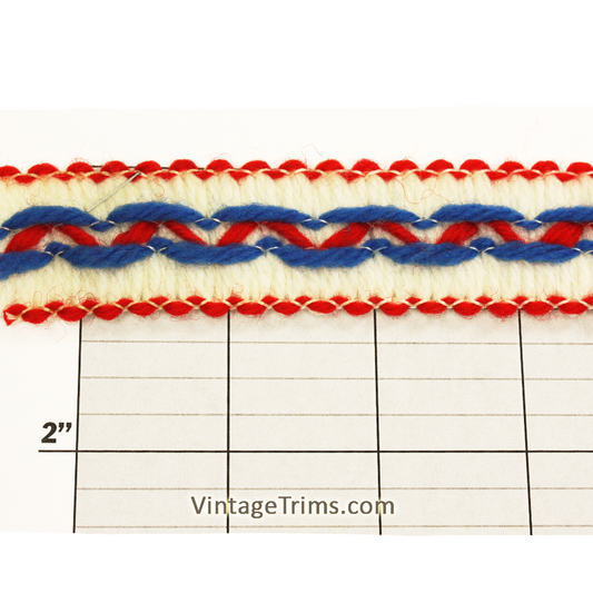 Geometric Yarn Braid 1"  Blue/Red/White