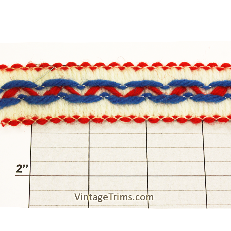 Geometric Yarn Braid 1"  Blue/Red/White