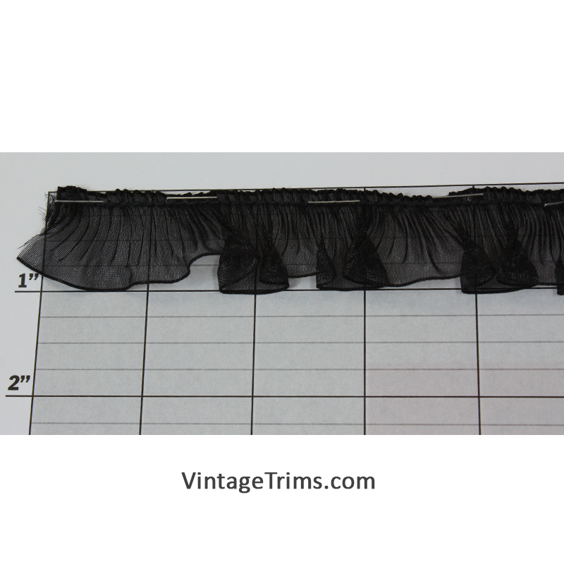 Gathered Sheer Fabric Trim 1" (Per Yard) Black