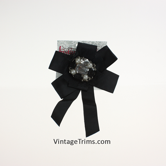 Jeweled Black Bow 5"